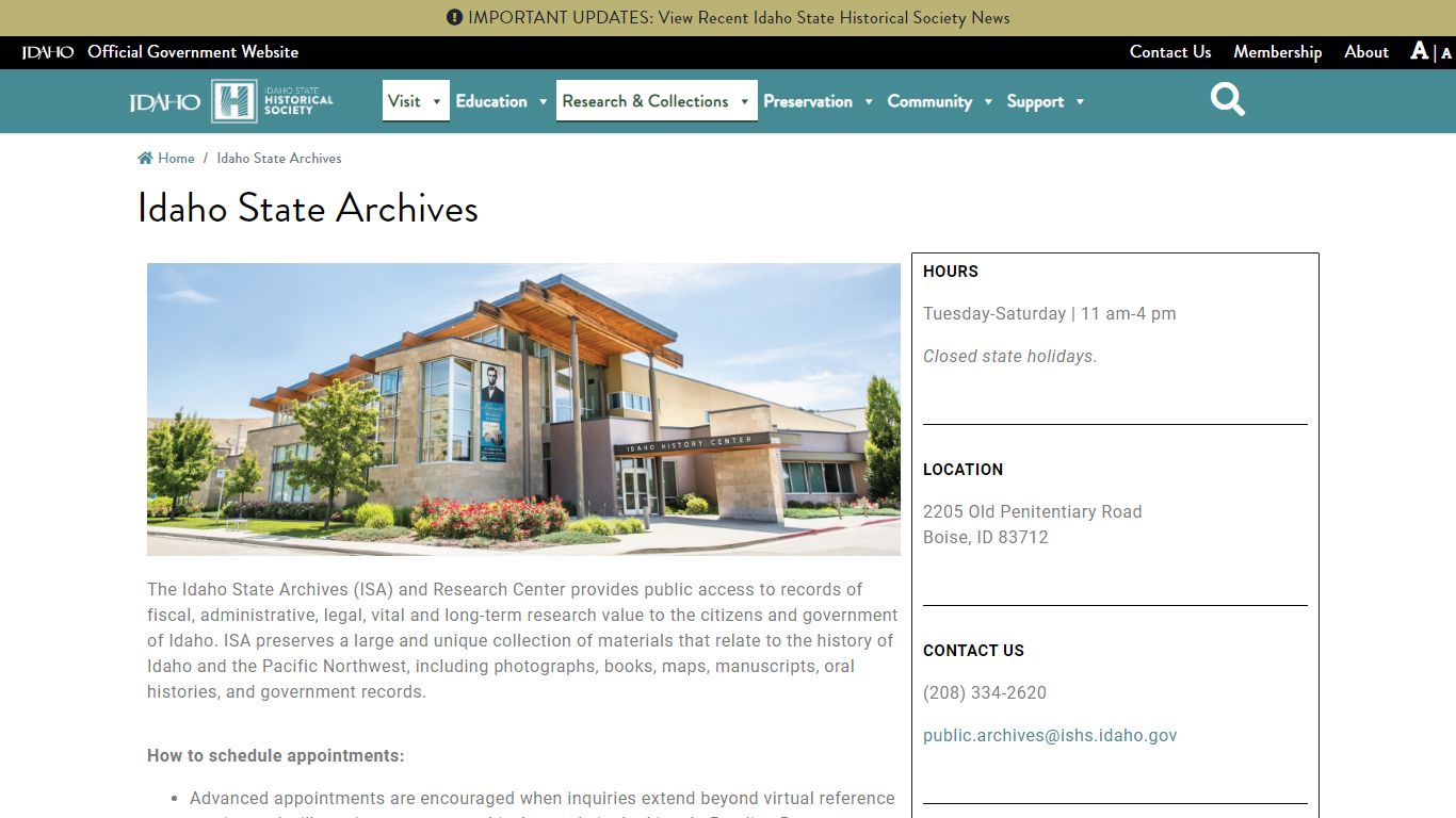 Idaho State Archives | Idaho State Historical Society